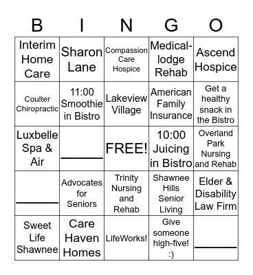 Shawnee  Hills Health Fair Bingo Card