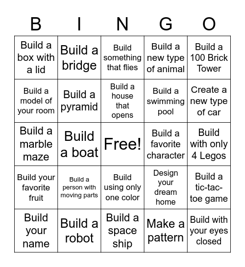 LEGO Challenge Bingo Card