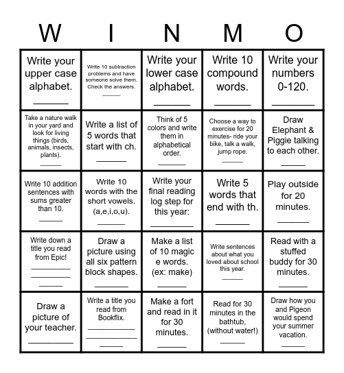 WINMO Bingo Card