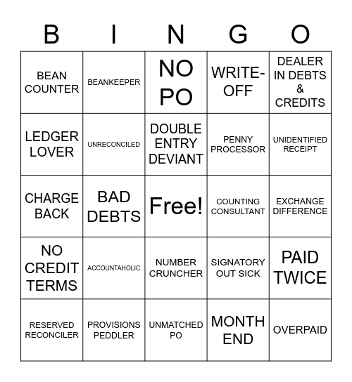 Accounting Nicknames & Swear Words Bingo Card