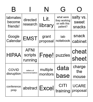 SISC Lab Bingo Card
