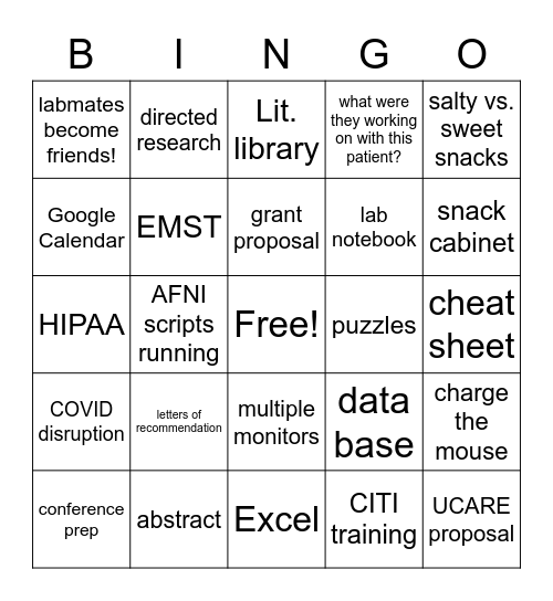 SISC Lab Bingo Card