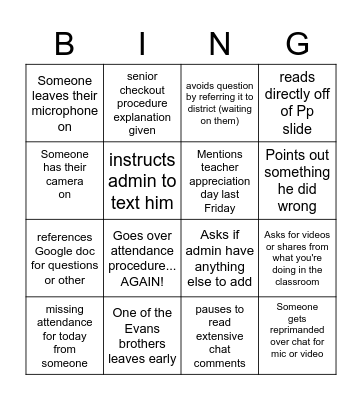 Staff Meeting Bingo! Bingo Card