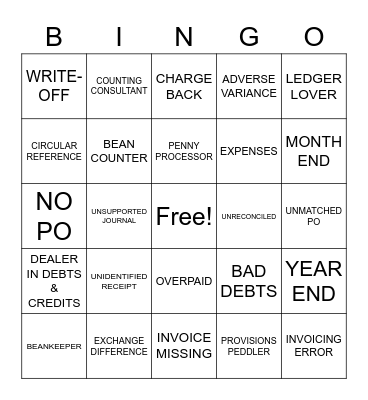 Accounting Nicknames &               Swear Words Bingo Card