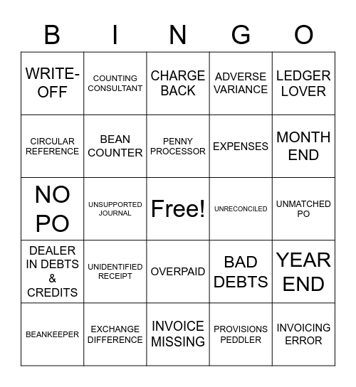 Accounting Nicknames &               Swear Words Bingo Card