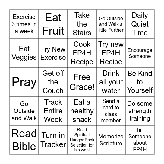 First Place Bingo Card