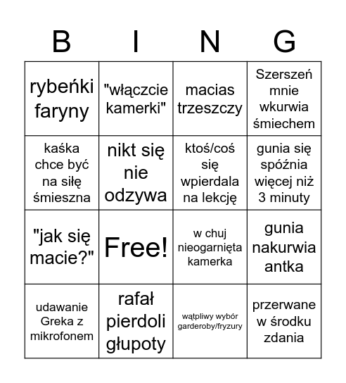 e-lekcje Bingo Card