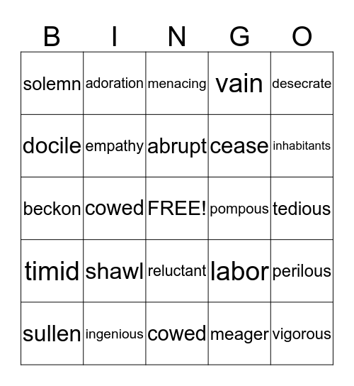 Untitled Bingo Card