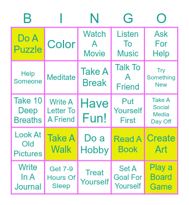 Self-Care Summer Bingo- June Mental Care Bingo Card