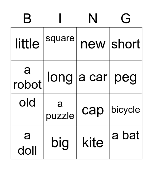 objectives & adjectives Bingo Card