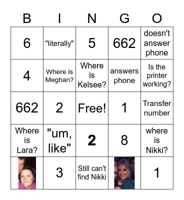 Phone Call Bingo Card