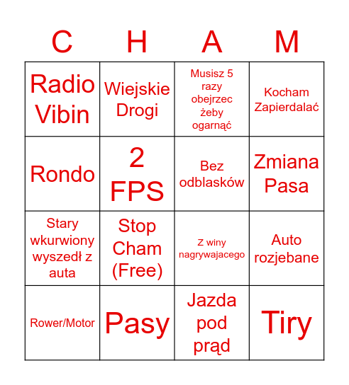 Stop Cham Bingo Jaca Bingo Card