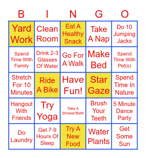 Self-Care Summer Bingo- July Physical Care Bingo Card