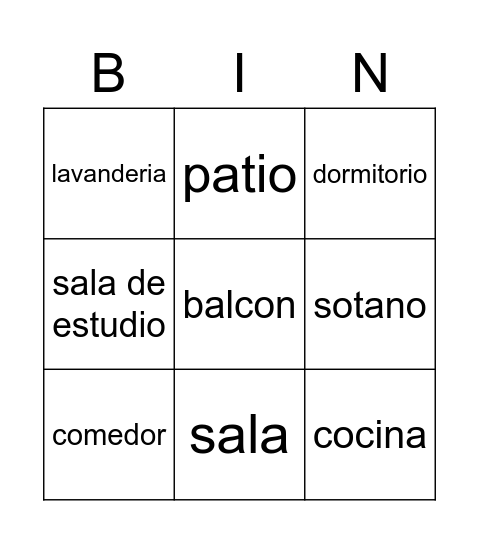 Habitaciones de la casa Bingo Card