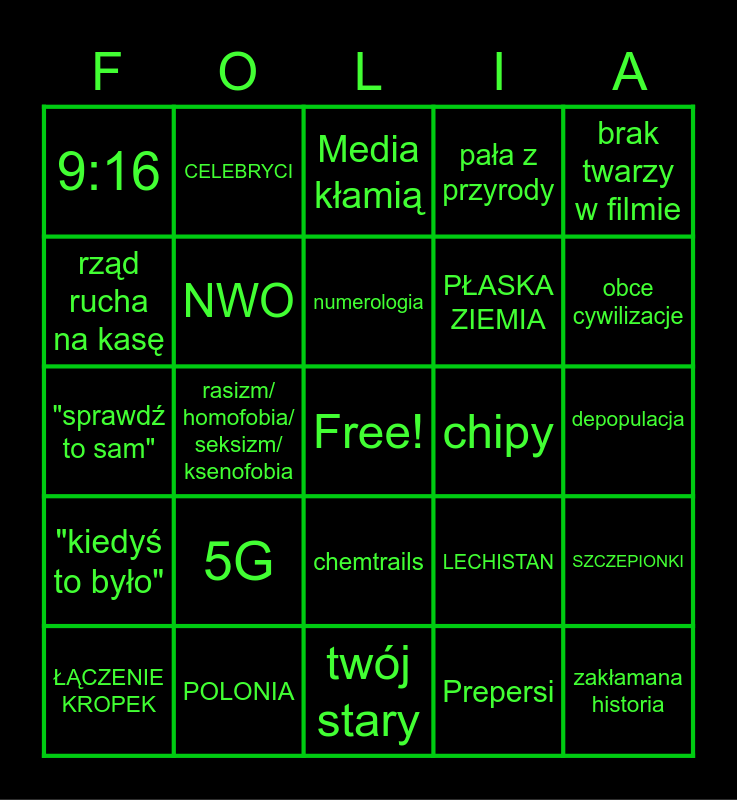 Foliarskie Bingo Card
