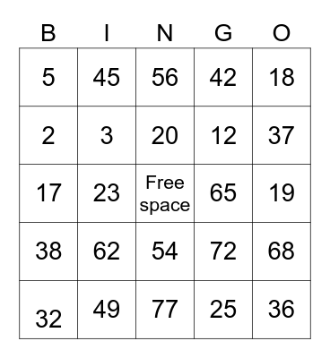Langton Famliy Bingo Card