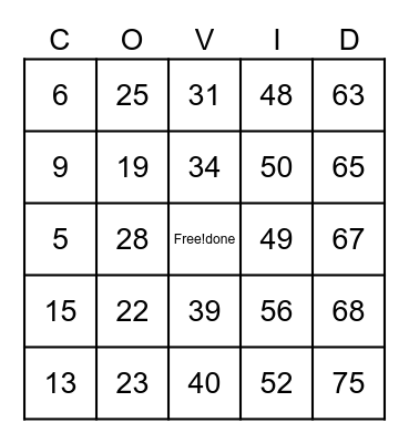 COVID BINGO Card