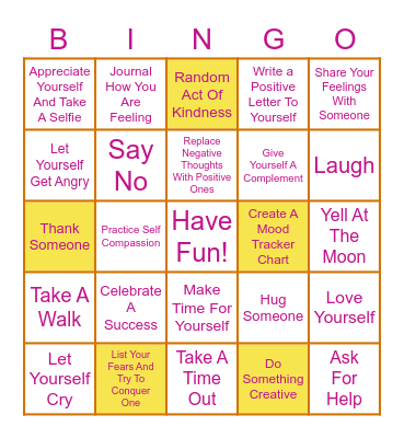Self-Care Summer Bingo- August Emotional Care Bingo Card