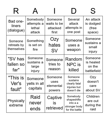 Feralfront Raid Bingo Card