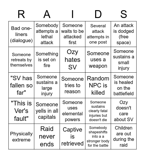 Feralfront Raid Bingo Card