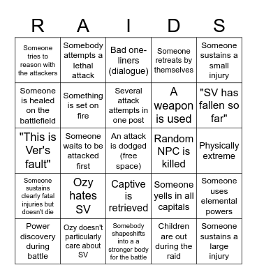 FF Raid Bingo Card