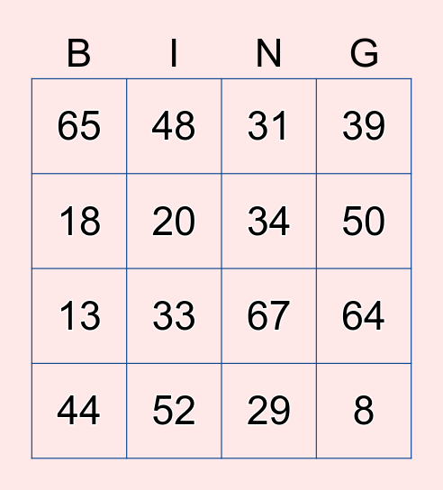 Number Bingo 1-100 Bingo Card