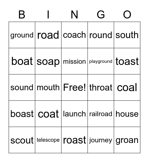 A Final Journey, oa, ou words Bingo Card