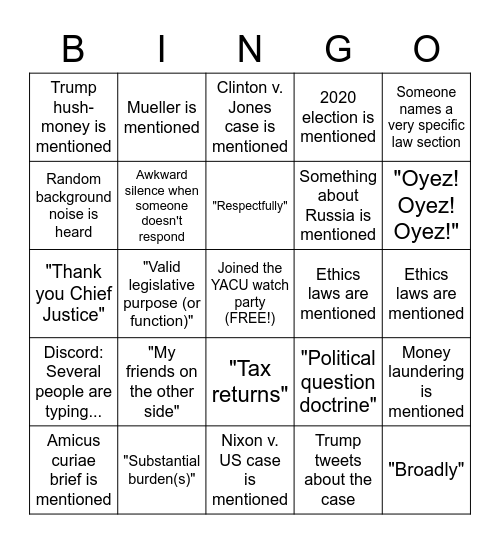 YACU SCOTUS Watch Party Bingo (5/12) Bingo Card
