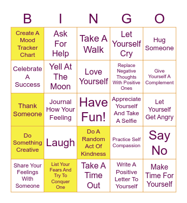 Self-Care Summer Bingo- August Emotional Care Bingo Card