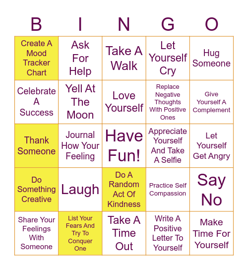 Self-Care Summer Bingo- August Emotional Care Bingo Card