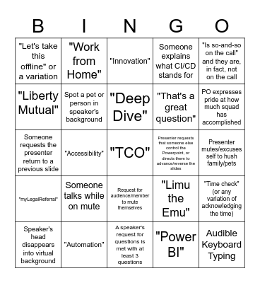PI Planning Lingo BINGO Card