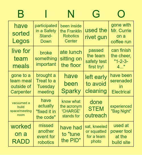 The Charge "BINGO" Bingo Card