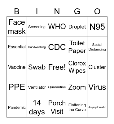 Corona Virus Bingo Card