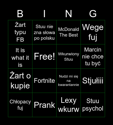 Team X Bingo Card