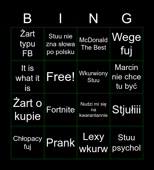 Team X Bingo Card