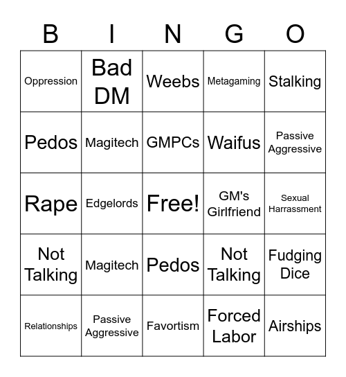 Bad RPG Bingo Card