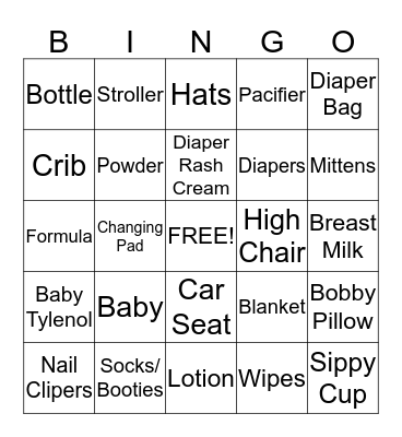 Aracely's Baby Shower Bingo Card