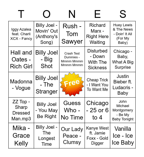 Game Of Tones 5/11/20 Game 4 Bingo Card