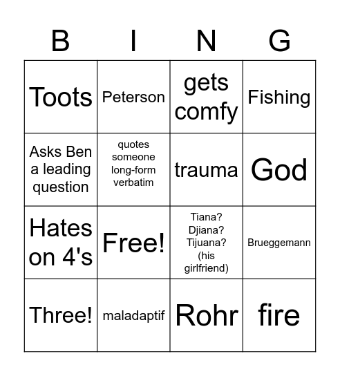 Darb-ingo Bingo Card