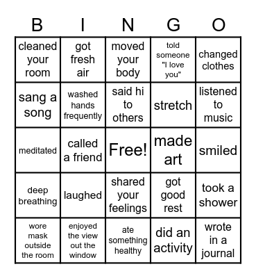 Self Care Bingo Card