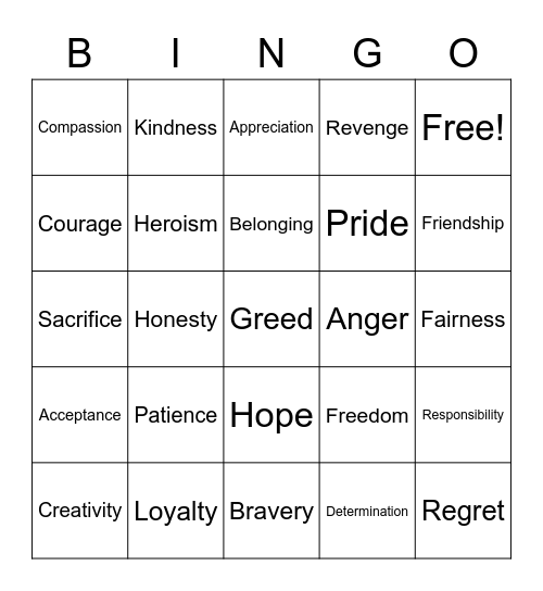 Finding Theme Bingo Card