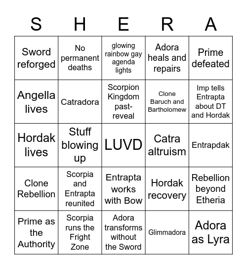 She Ra Season 5 Bingo Card