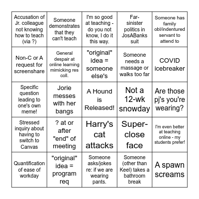 Faculty Meeting S20 Bingo Card