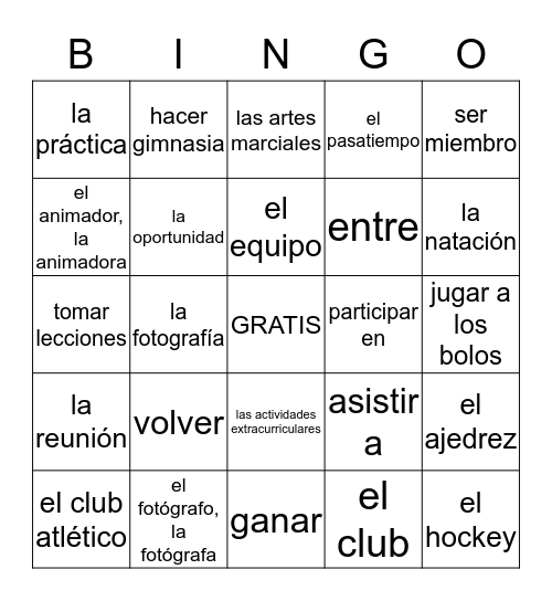 Las Actividades Extracurriculares Bingo Card