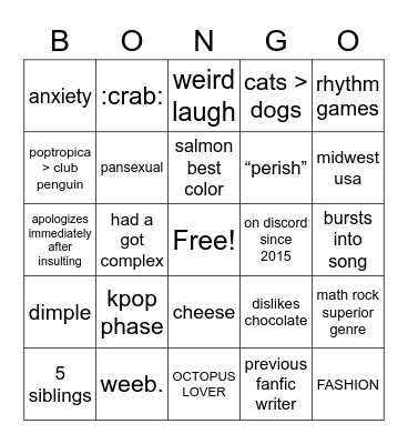 Quma Bingo Card
