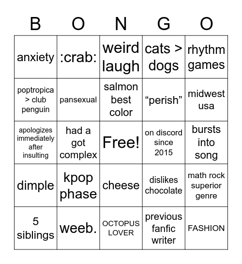 Quma Bingo Card