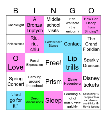 Timber Creek Singers Bingo 2019-2020 Bingo Card