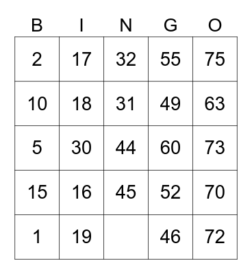 Nora Eddy's Bingo Card