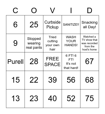 COVID-19 Bingo Card