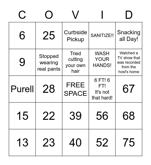 COVID-19 Bingo Card